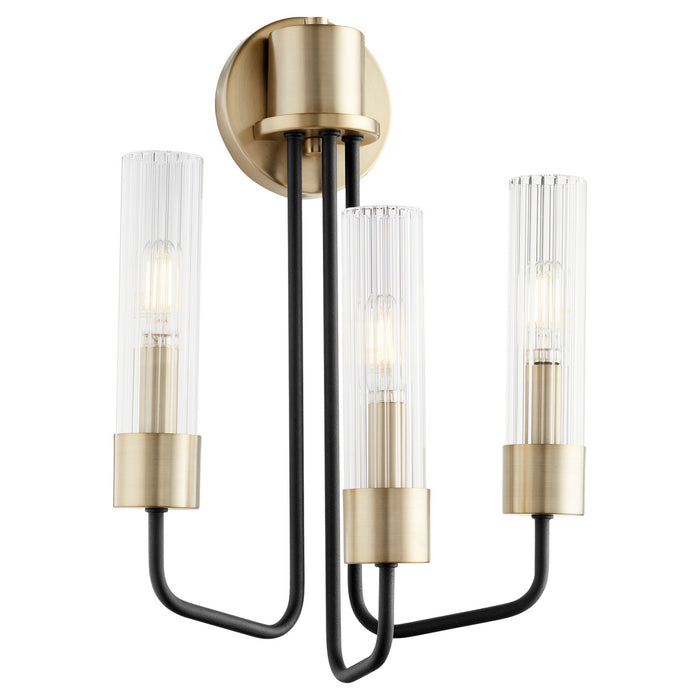 Quorum 595-3-6980 Three Light Wall Mount, Textured Black w/ Aged Brass