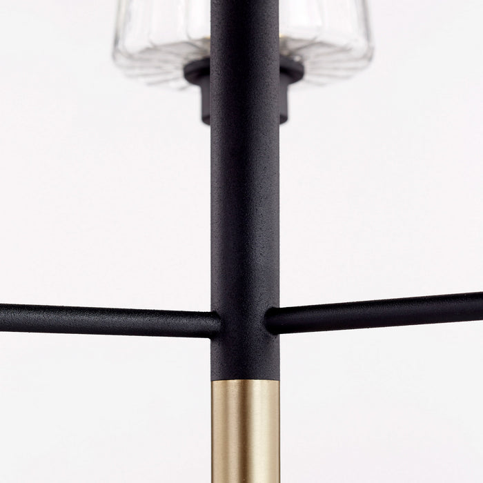 Quorum 625-3-6980 Three Light Chandelier, Textured Black w/ Aged Brass
