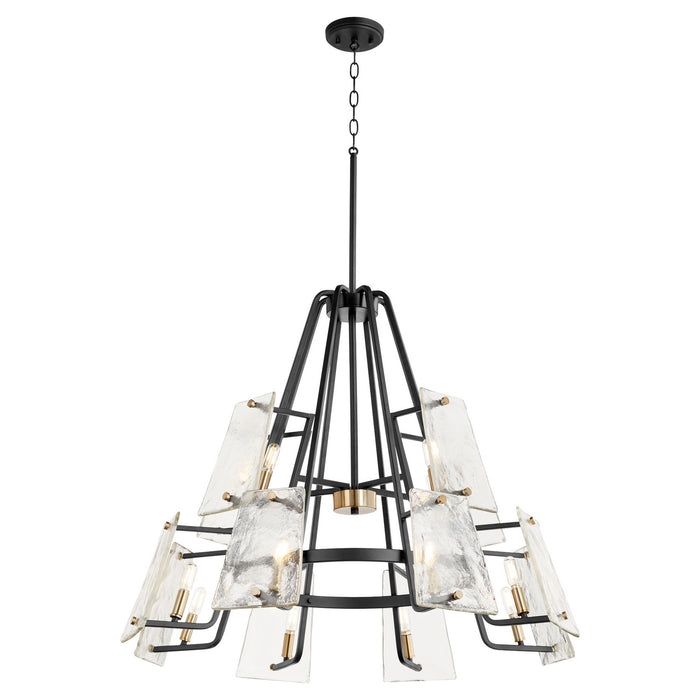 Quorum 637-12-69 12 Light Chandelier, Textured Black w/ Aged Brass