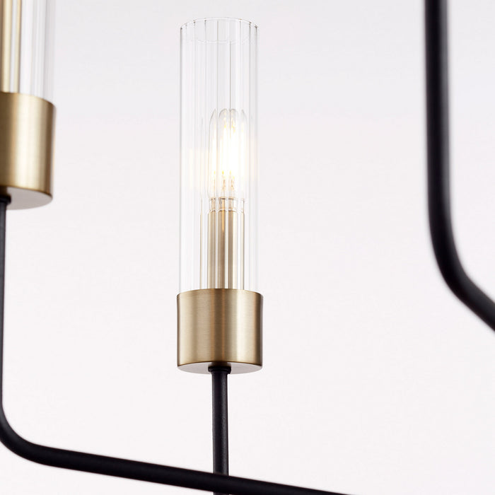 Quorum 695-6-6980 Six Light Chandelier, Textured Black w/ Aged Brass