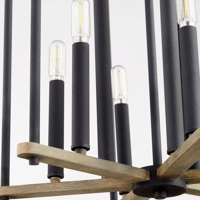 Quorum 8134-9-69 Nine Light Entry, Textured Black w/ Weathered Oak Finish