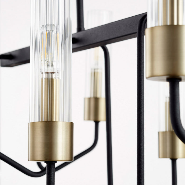 Quorum 895-8-6980 Eight Light Chandelier, Textured Black w/ Aged Brass