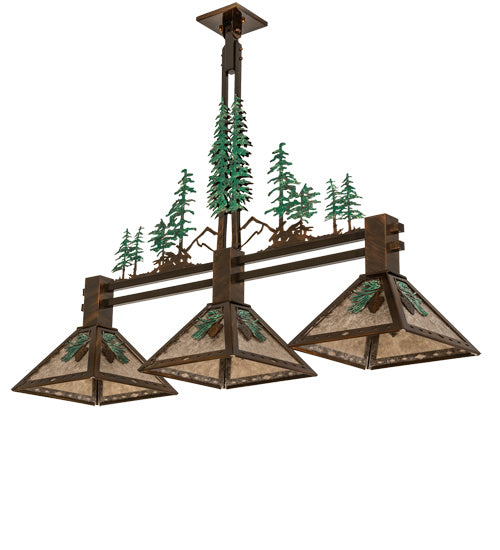 Meyda Tiffany 229400 Three Light Island Pendant, Vintage Copper With Green Trees