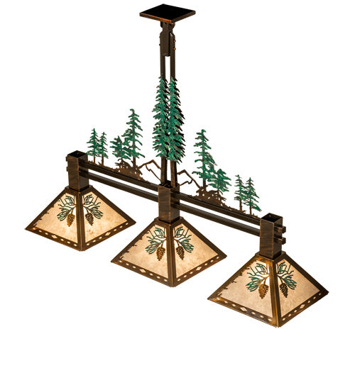 Meyda Tiffany 229400 Three Light Island Pendant, Vintage Copper With Green Trees