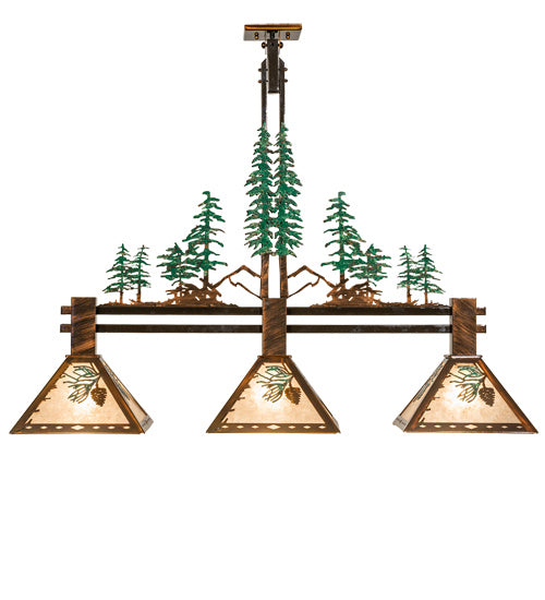 Meyda Tiffany 229400 Three Light Island Pendant, Vintage Copper With Green Trees