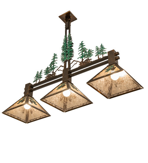 Meyda Tiffany 229400 Three Light Island Pendant, Vintage Copper With Green Trees