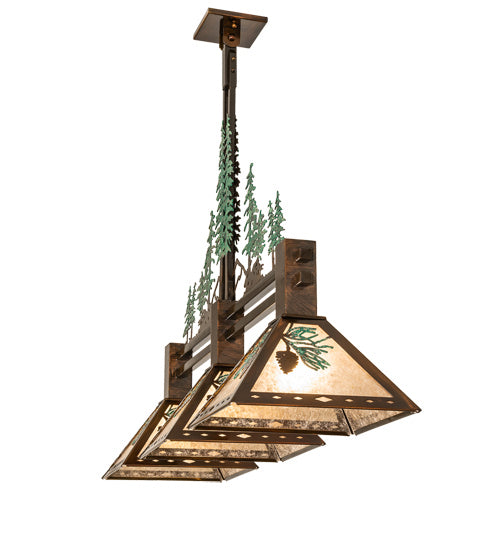 Meyda Tiffany 229400 Three Light Island Pendant, Vintage Copper With Green Trees