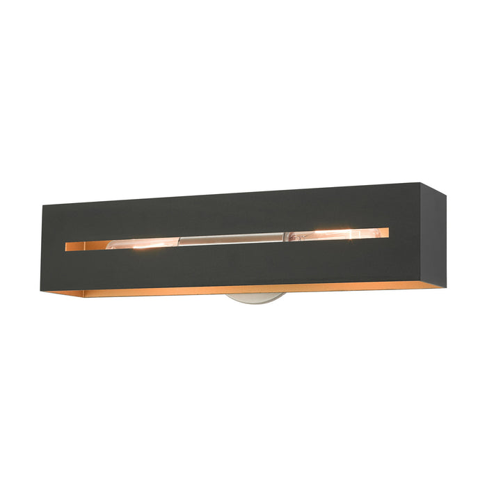 Livex Lighting 16682-14 Two Light Vanity, Textured Black w/ Brushed Nickels