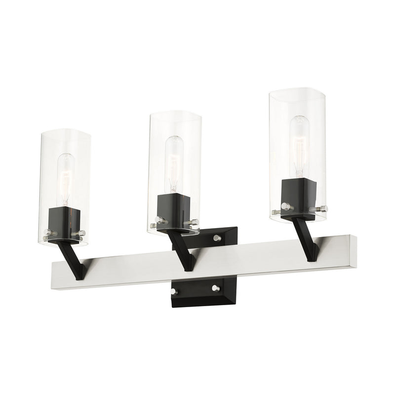 Livex Lighting 17823-91 Three Light Vanity, Brushed Nickel & Black