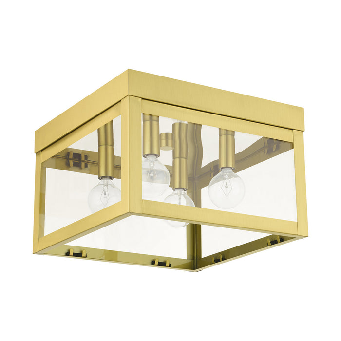 Livex Lighting 20589-12 Four Light Flush Mount, Satin Brass