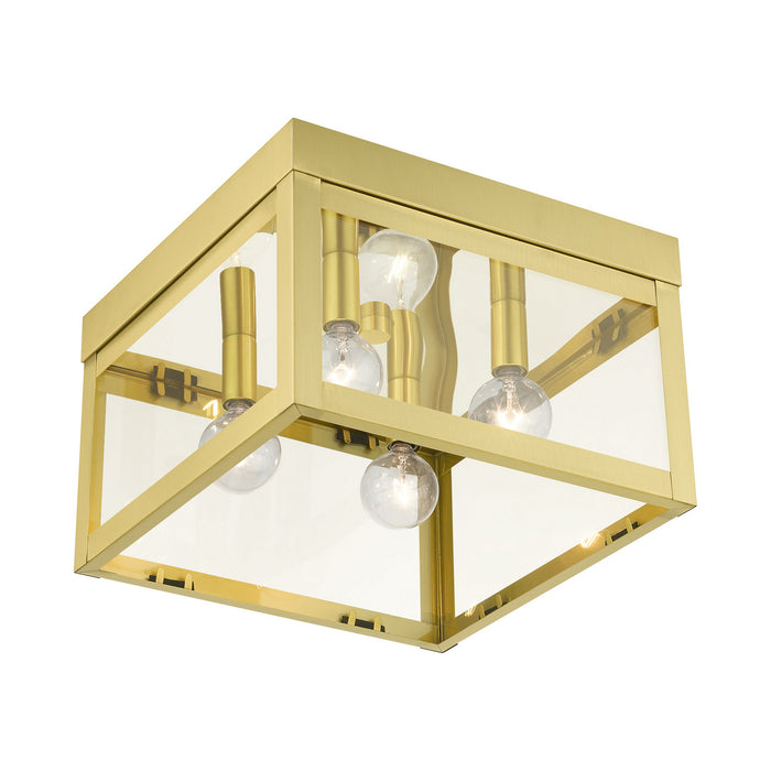 Livex Lighting 20589-12 Four Light Flush Mount, Satin Brass