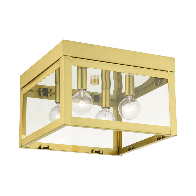 Livex Lighting 20589-12 Four Light Flush Mount, Satin Brass