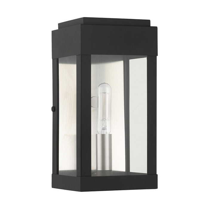 Livex Lighting 21231-04 One Light Outdoor Wall Lantern, Black w/ Brushed Nickels w/ Brushed Nickel Stainless Steel