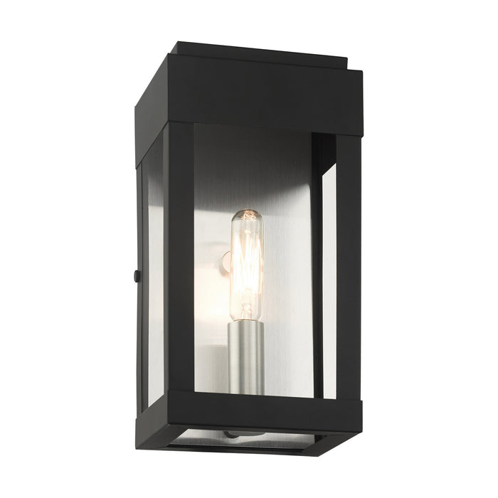 Livex Lighting 21231-04 One Light Outdoor Wall Lantern, Black w/ Brushed Nickels w/ Brushed Nickel Stainless Steel