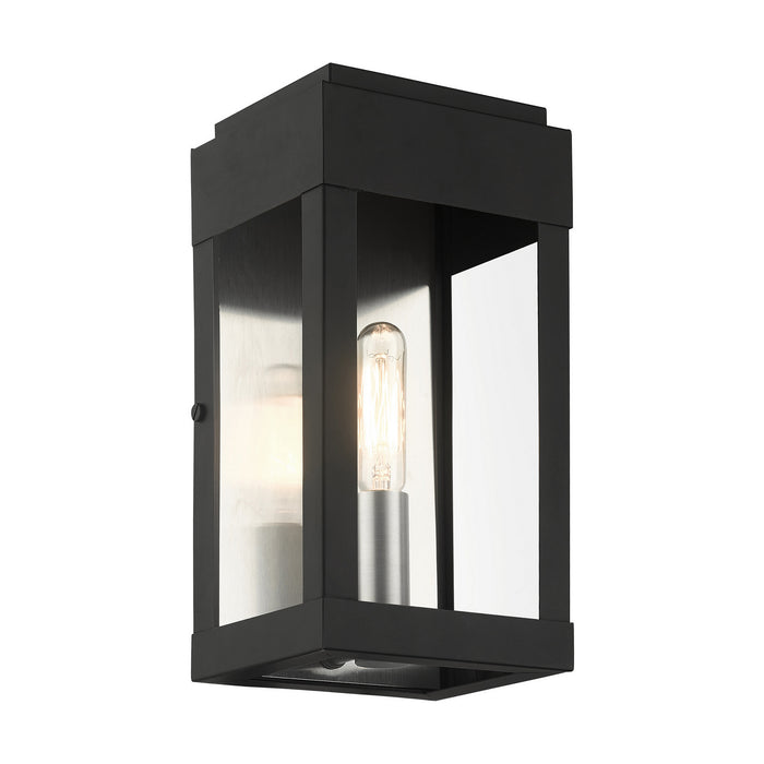Livex Lighting 21231-04 One Light Outdoor Wall Lantern, Black w/ Brushed Nickels w/ Brushed Nickel Stainless Steel