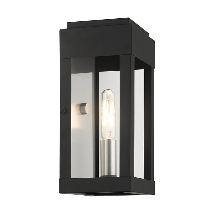 Livex Lighting 21231-04 One Light Outdoor Wall Lantern, Black w/ Brushed Nickels w/ Brushed Nickel Stainless Steel