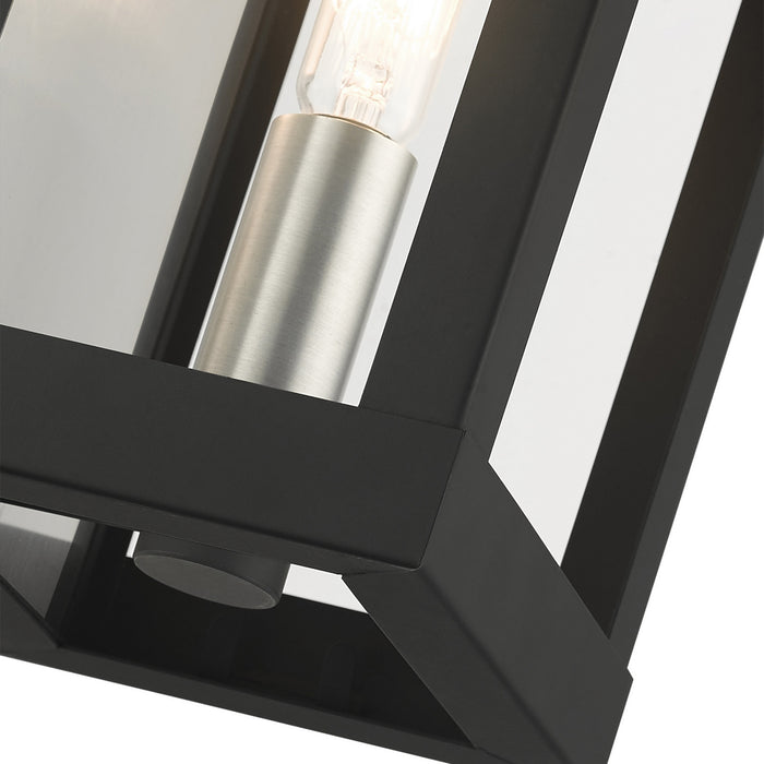 Livex Lighting 21231-04 One Light Outdoor Wall Lantern, Black w/ Brushed Nickels w/ Brushed Nickel Stainless Steel