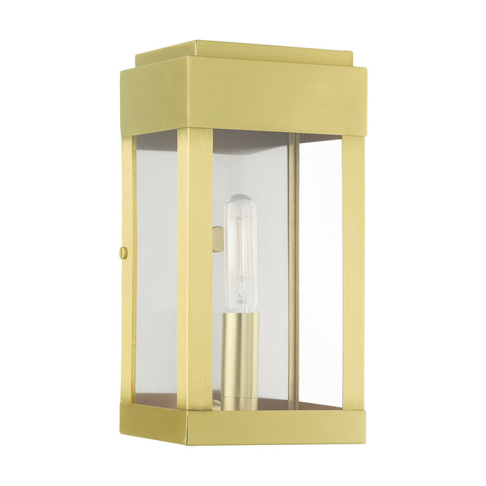 Livex Lighting 21231-12 One Light Outdoor Wall Lantern, Satin Brass w/ Brushed Nickel Stainless Steel
