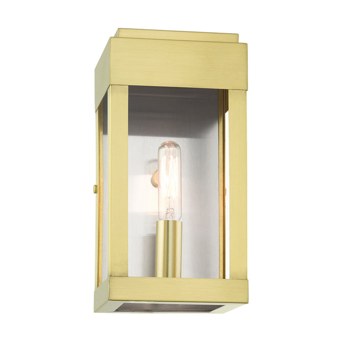 Livex Lighting 21231-12 One Light Outdoor Wall Lantern, Satin Brass w/ Brushed Nickel Stainless Steel