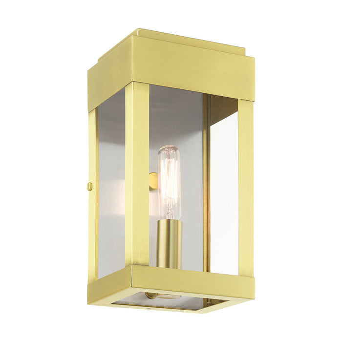 Livex Lighting 21231-12 One Light Outdoor Wall Lantern, Satin Brass w/ Brushed Nickel Stainless Steel