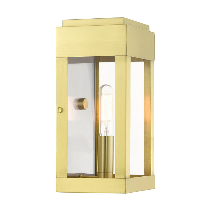 Livex Lighting 21231-12 One Light Outdoor Wall Lantern, Satin Brass w/ Brushed Nickel Stainless Steel