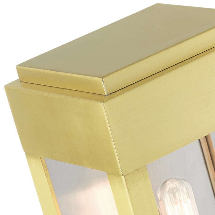 Livex Lighting 21231-12 One Light Outdoor Wall Lantern, Satin Brass w/ Brushed Nickel Stainless Steel