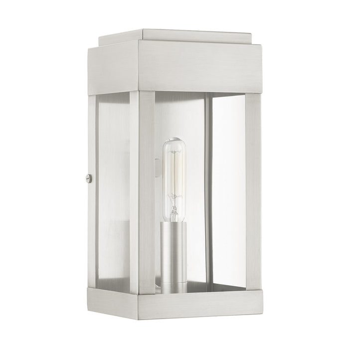 Livex Lighting 21231-91 One Light Outdoor Wall Lantern, Brushed Nickel w/ Brushed Nickel Stainless Steel