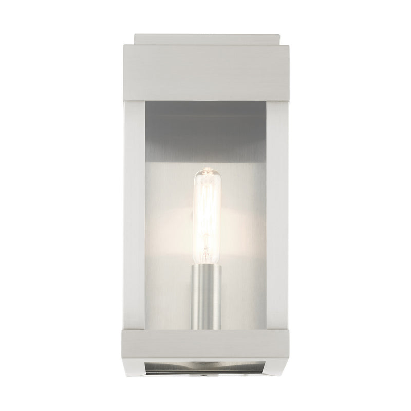 Livex Lighting 21231-91 One Light Outdoor Wall Lantern, Brushed Nickel w/ Brushed Nickel Stainless Steel