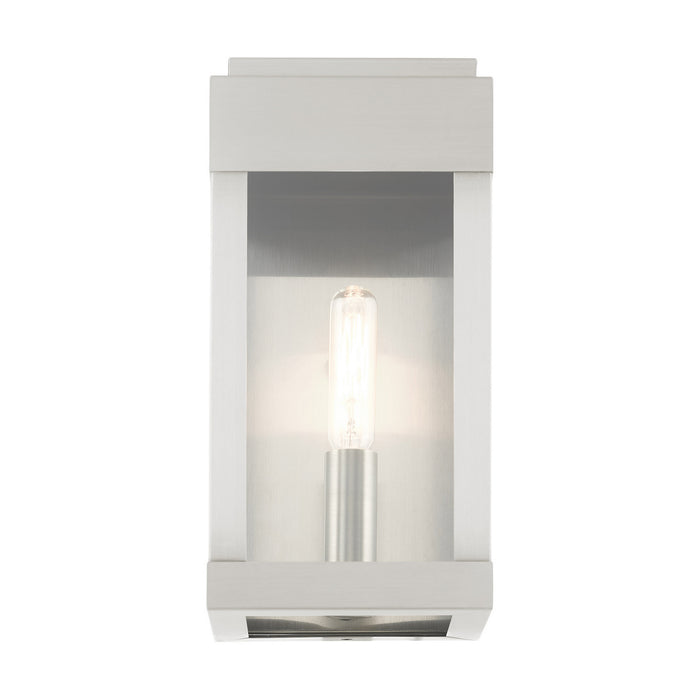 Livex Lighting 21231-91 One Light Outdoor Wall Lantern, Brushed Nickel w/ Brushed Nickel Stainless Steel