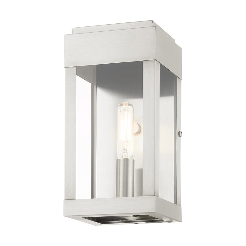 Livex Lighting 21231-91 One Light Outdoor Wall Lantern, Brushed Nickel w/ Brushed Nickel Stainless Steel