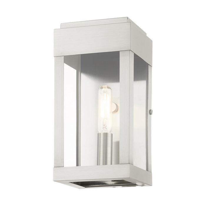Livex Lighting 21231-91 One Light Outdoor Wall Lantern, Brushed Nickel w/ Brushed Nickel Stainless Steel