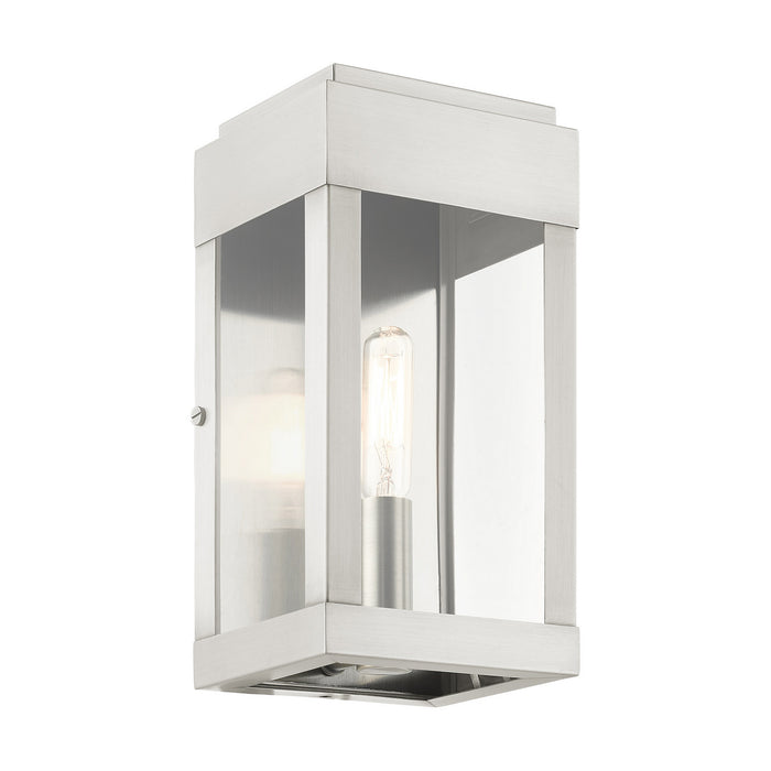 Livex Lighting 21231-91 One Light Outdoor Wall Lantern, Brushed Nickel w/ Brushed Nickel Stainless Steel