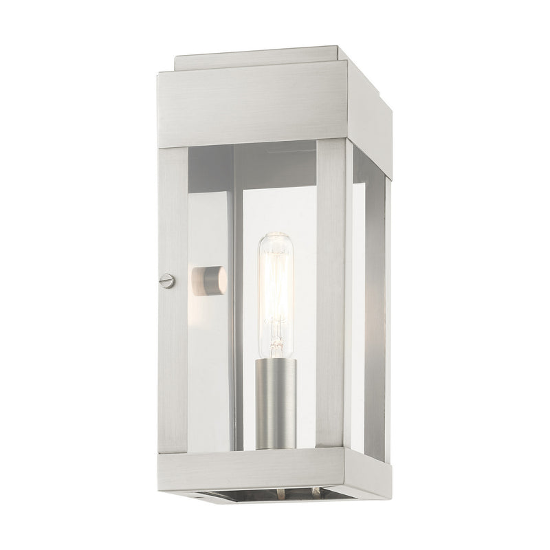Livex Lighting 21231-91 One Light Outdoor Wall Lantern, Brushed Nickel w/ Brushed Nickel Stainless Steel