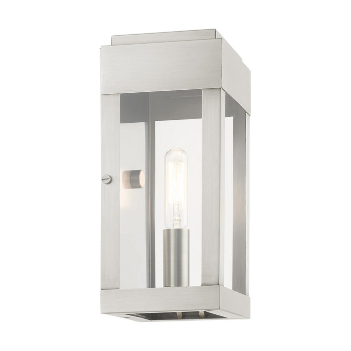 Livex Lighting 21231-91 One Light Outdoor Wall Lantern, Brushed Nickel w/ Brushed Nickel Stainless Steel