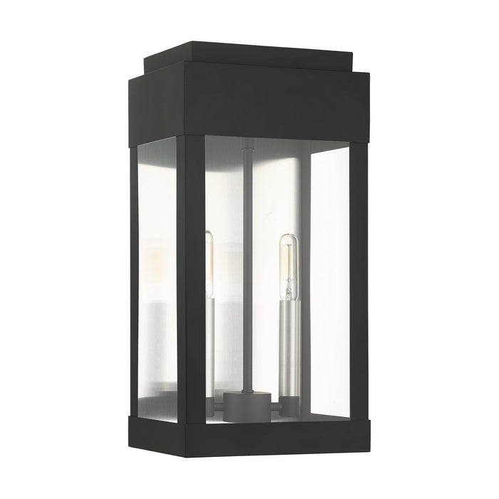 Livex Lighting 21235-04 Two Light Outdoor Wall Lantern, Black w/ Brushed Nickels w/ Brushed Nickel Stainless Steel