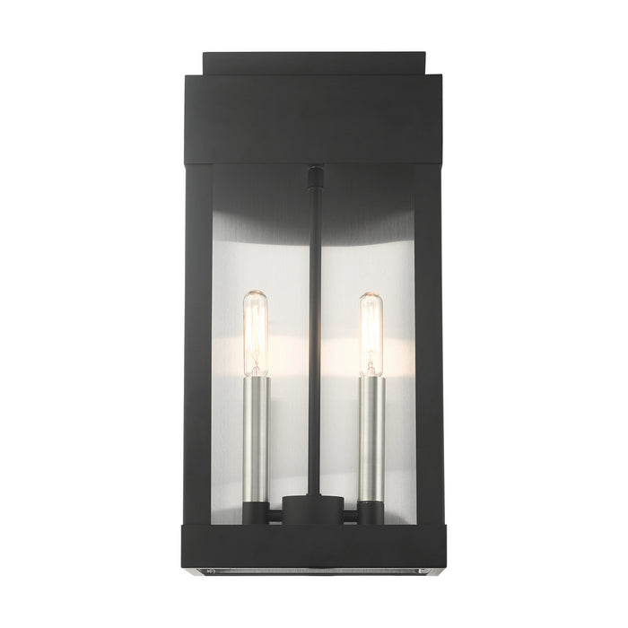 Livex Lighting 21235-04 Two Light Outdoor Wall Lantern, Black w/ Brushed Nickels w/ Brushed Nickel Stainless Steel