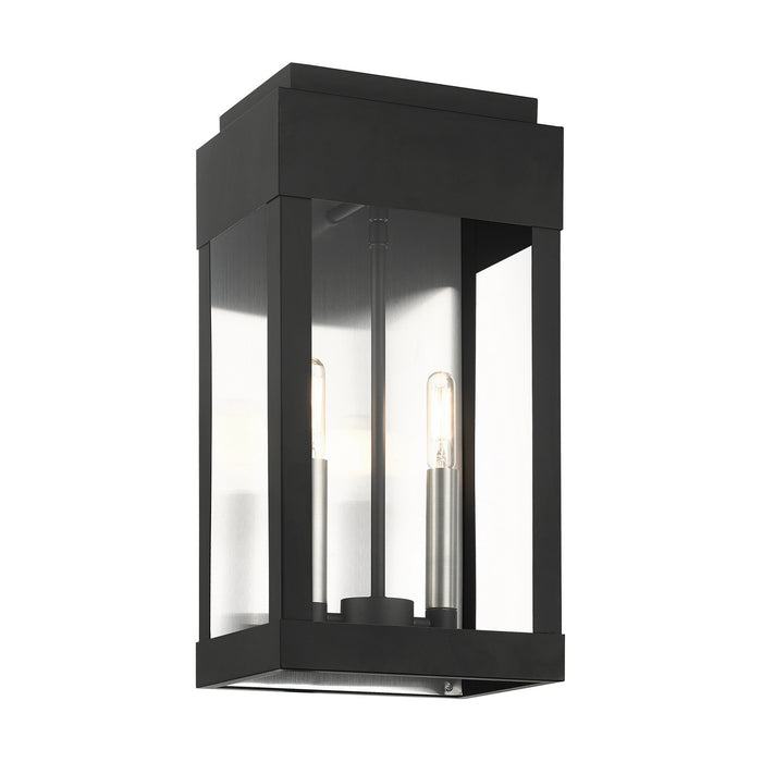 Livex Lighting 21235-04 Two Light Outdoor Wall Lantern, Black w/ Brushed Nickels w/ Brushed Nickel Stainless Steel