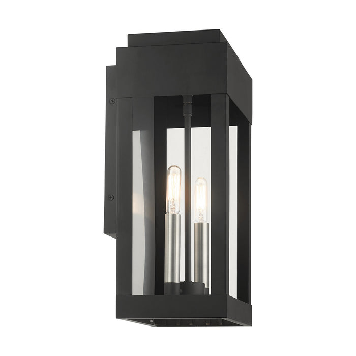 Livex Lighting 21235-04 Two Light Outdoor Wall Lantern, Black w/ Brushed Nickels w/ Brushed Nickel Stainless Steel