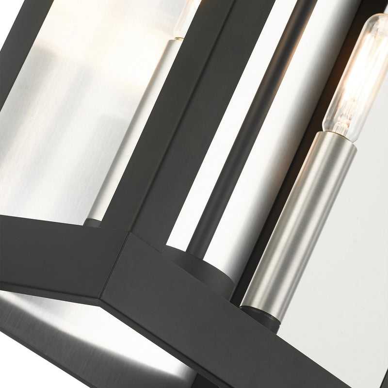 Livex Lighting 21235-04 Two Light Outdoor Wall Lantern, Black w/ Brushed Nickels w/ Brushed Nickel Stainless Steel