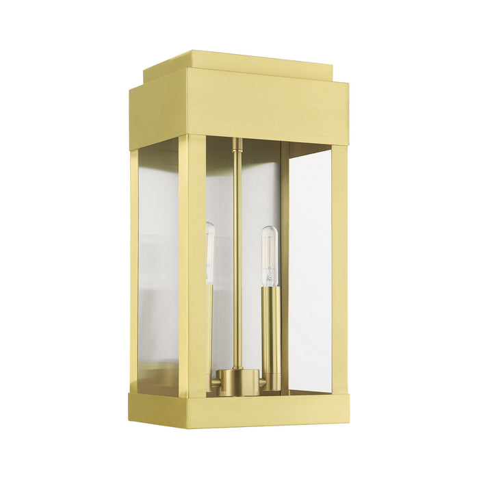 Livex Lighting 21235-12 Two Light Outdoor Wall Lantern, Satin Brass w/ Brushed Nickel Stainless Steel