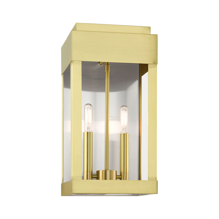 Livex Lighting 21235-12 Two Light Outdoor Wall Lantern, Satin Brass w/ Brushed Nickel Stainless Steel