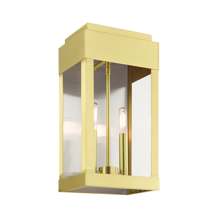 Livex Lighting 21235-12 Two Light Outdoor Wall Lantern, Satin Brass w/ Brushed Nickel Stainless Steel