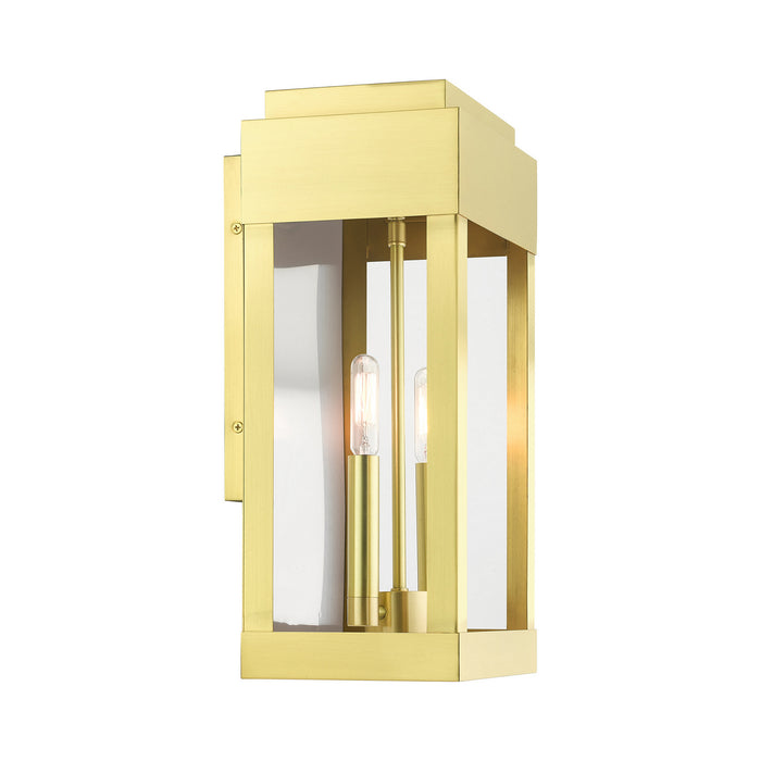 Livex Lighting 21235-12 Two Light Outdoor Wall Lantern, Satin Brass w/ Brushed Nickel Stainless Steel
