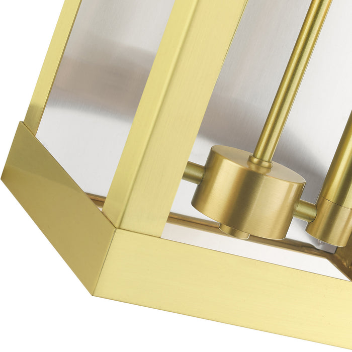 Livex Lighting 21235-12 Two Light Outdoor Wall Lantern, Satin Brass w/ Brushed Nickel Stainless Steel