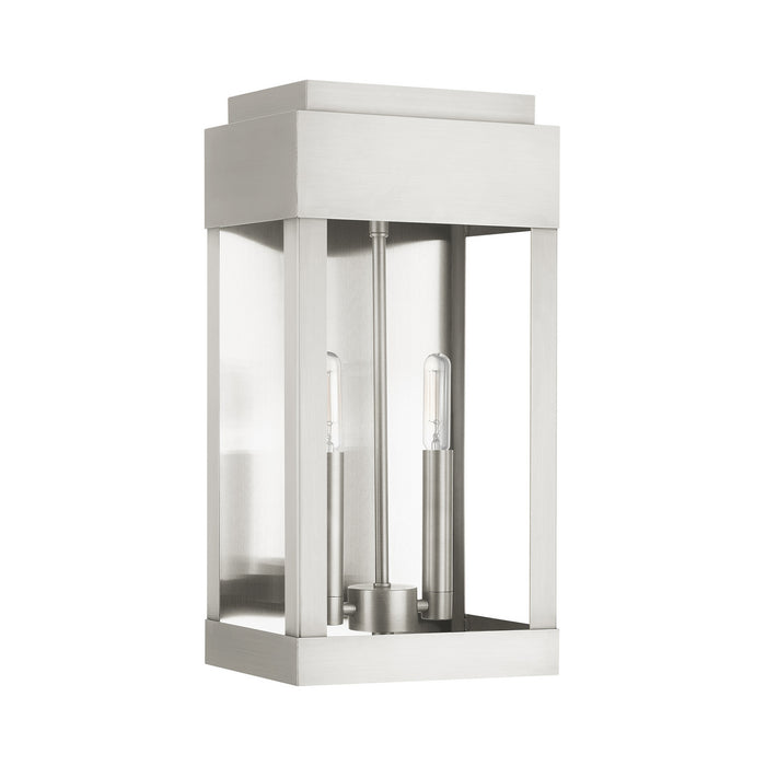 Livex Lighting 21235-91 Two Light Outdoor Wall Lantern, Brushed Nickel w/ Brushed Nickel Stainless Steel