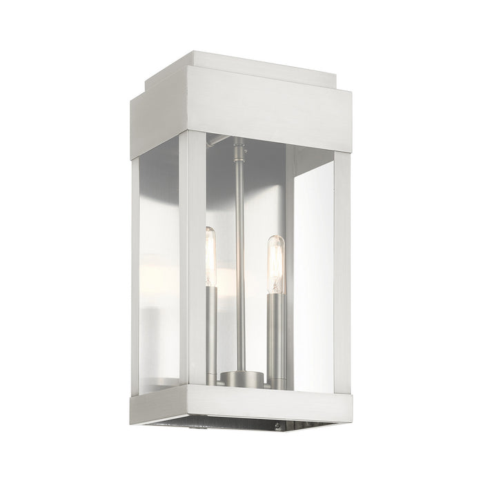 Livex Lighting 21235-91 Two Light Outdoor Wall Lantern, Brushed Nickel w/ Brushed Nickel Stainless Steel