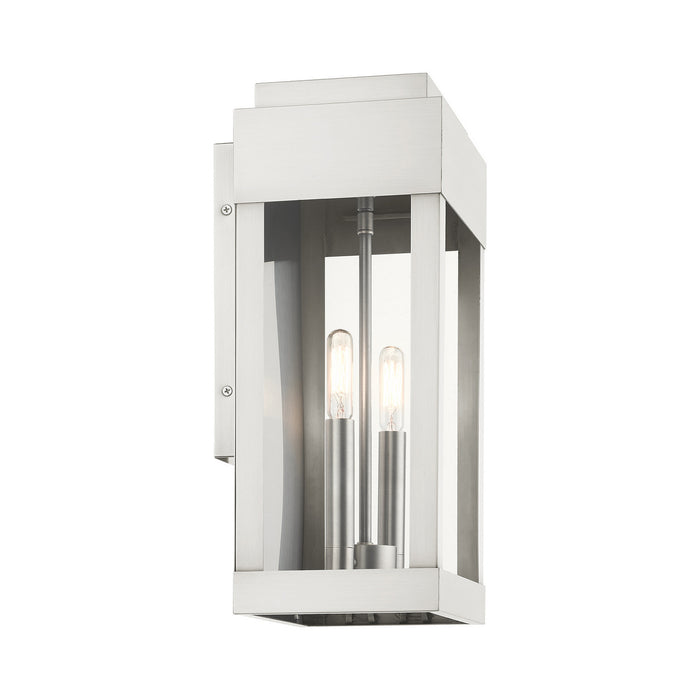 Livex Lighting 21235-91 Two Light Outdoor Wall Lantern, Brushed Nickel w/ Brushed Nickel Stainless Steel