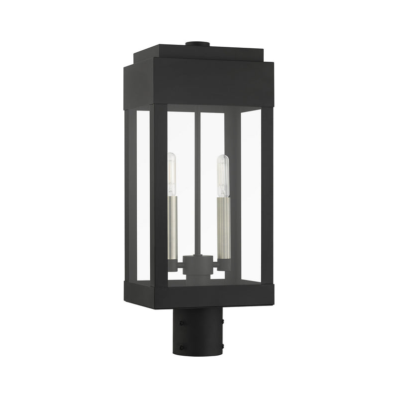 Livex Lighting 21236-04 Two Light Outdoor Post Top Lantern, Black w/ Brushed Nickels