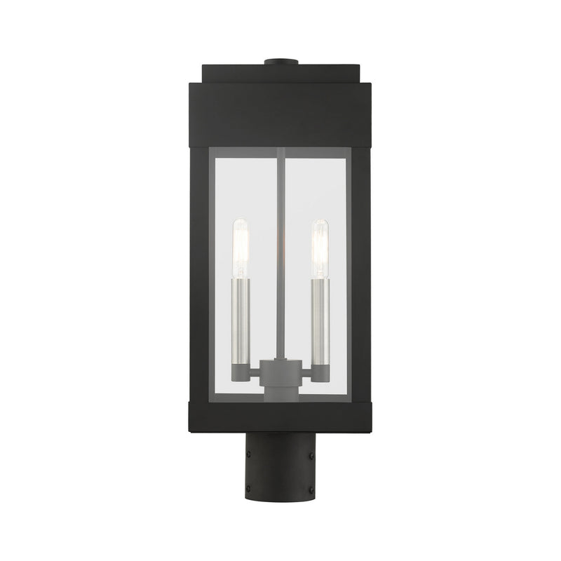 Livex Lighting 21236-04 Two Light Outdoor Post Top Lantern, Black w/ Brushed Nickels