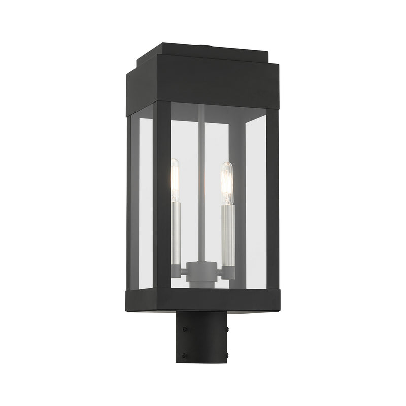 Livex Lighting 21236-04 Two Light Outdoor Post Top Lantern, Black w/ Brushed Nickels